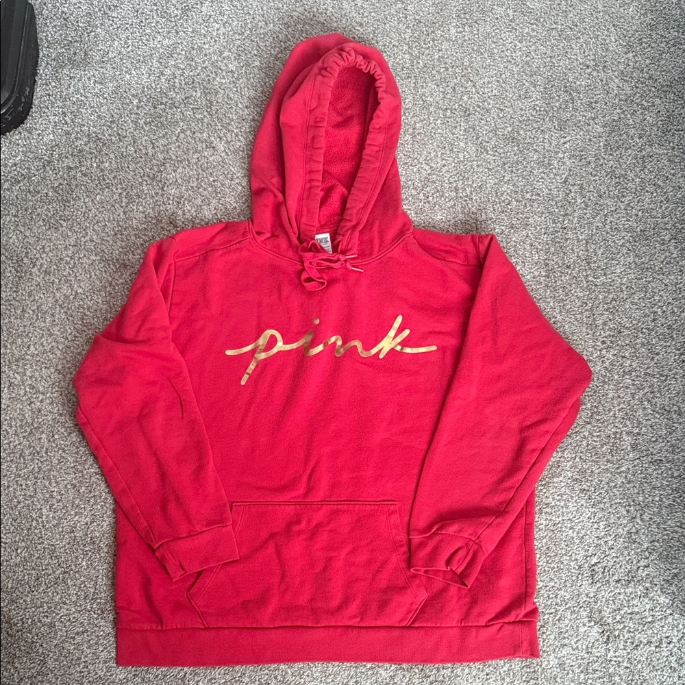 PINK Victoria's Secret Red Hoodie with Gold Logo